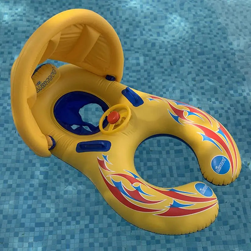 With canopy parent-child version thickened mother and child seat swimming circle removable sunshade canopy infant and toddler swimming seat boat Doba