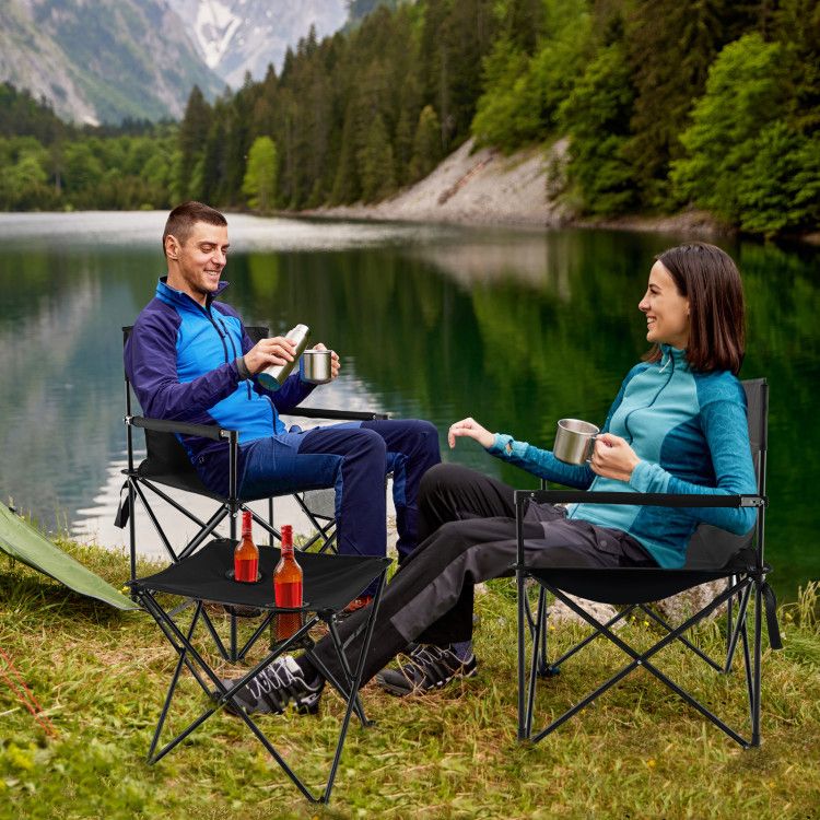 Outdoor Folding Camping Chairs and Table Set with Carrying Bag Doba