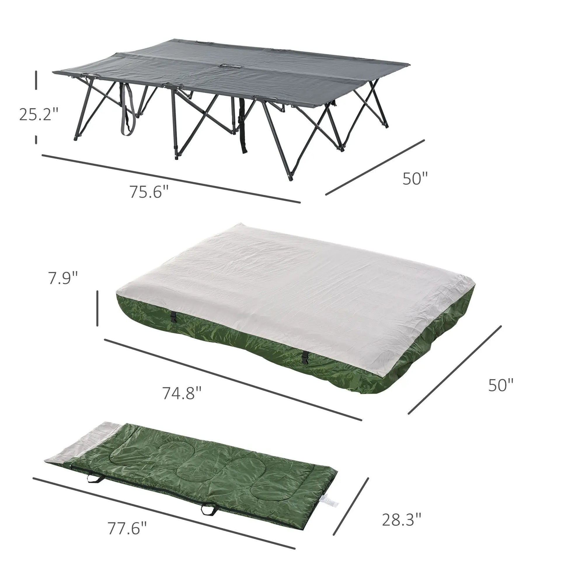 Outsunny 2-Person Folding Camping Cot Portable Outdoor Bed Set with Sleeping Bag, Inflatable Air Mattress, Comfort Pillows and Carry Bag, Soft and Comfortable for Outdoor Travel Camp Beach Vacation Doba