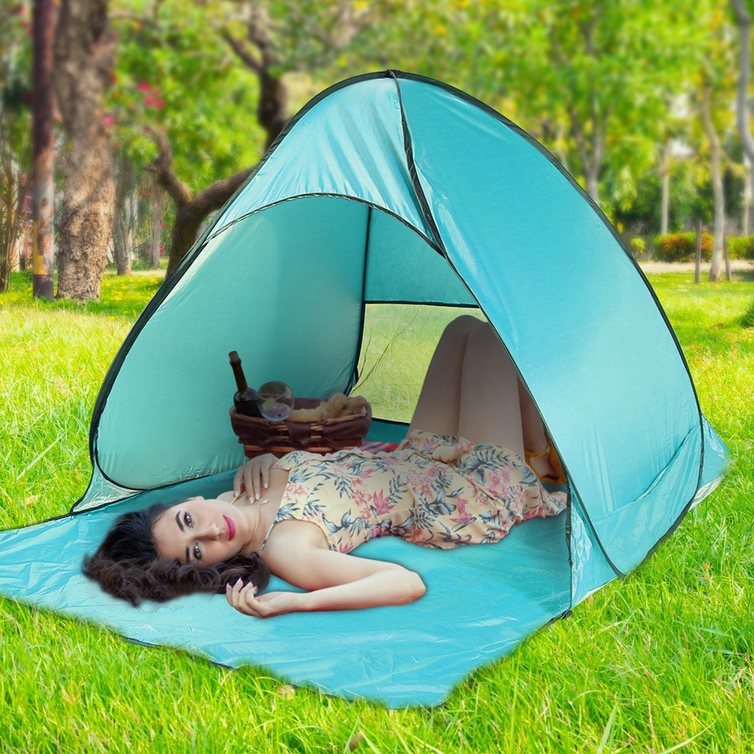 Pop Up Beach Tent Sun Shade Shelter Anti-UV Automatic Waterproof Tent Canopy for 2/3 Man w/ Net Window Storage Bag Doba