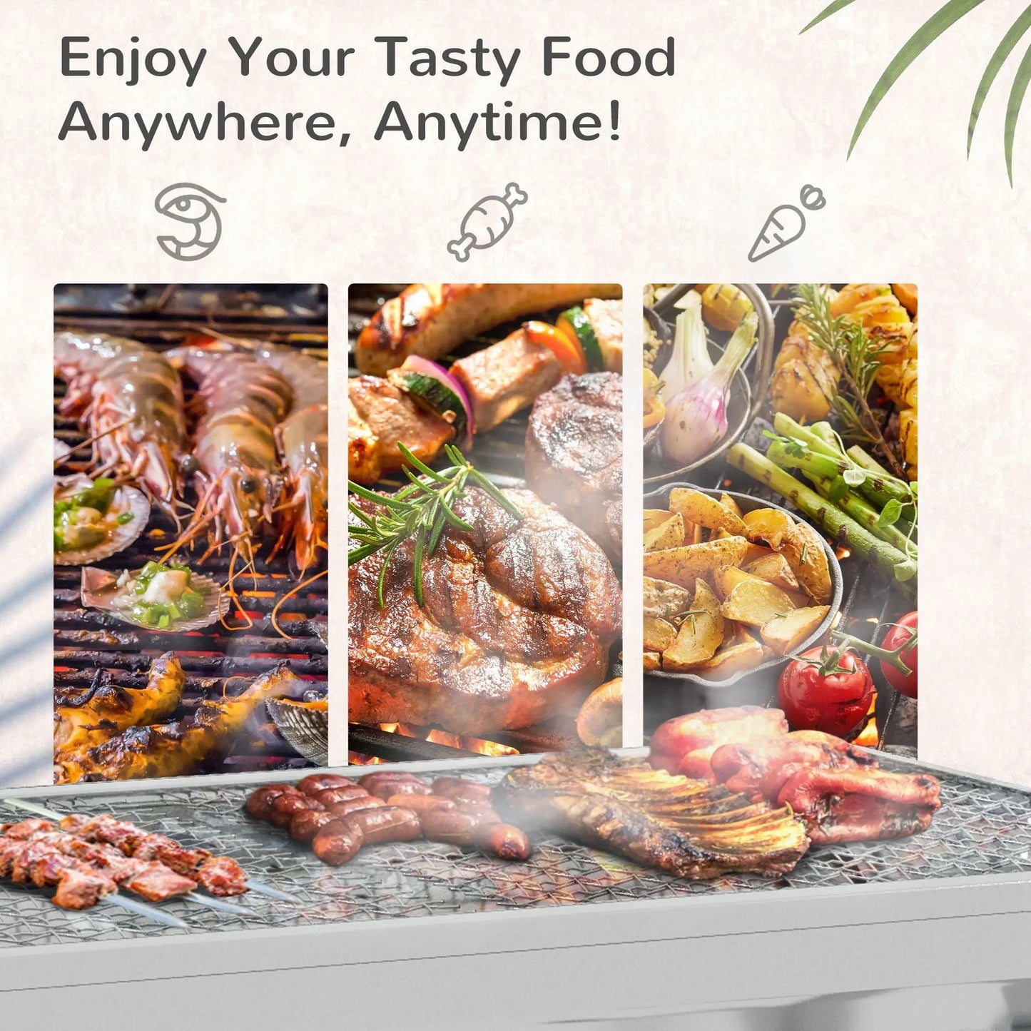 Portable Charcoal Grill, Stainless Steel Folding Outdoor BBQ Grill for Backyard Cooking, Camping, Picnic, Party, Tailgating and Travel with Pan, Grill Rack, Shelves, Hooks Doba