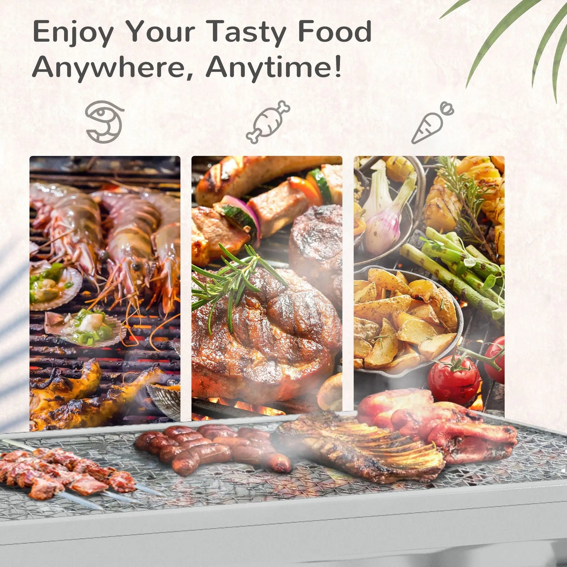 Portable Charcoal Grill, Stainless Steel Folding Outdoor BBQ Grill for Backyard Cooking, Camping, Picnic, Party, Tailgating and Travel with Pan, Grill Rack, Shelves, Hooks Doba