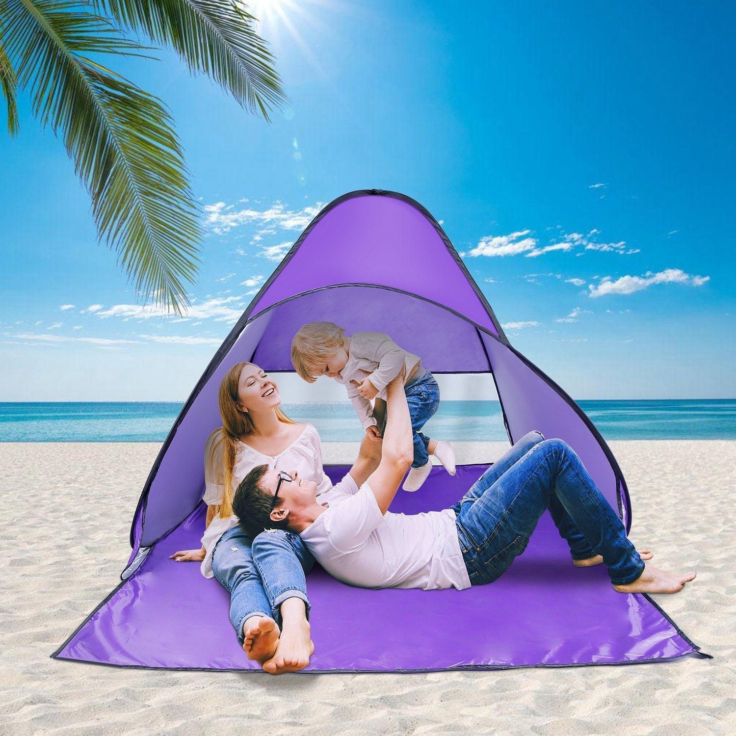 Pop Up Beach Tent Sun Shade Shelter Anti-UV Automatic Waterproof Tent Canopy for 2/3 Man w/ Net Window Storage Bag Doba