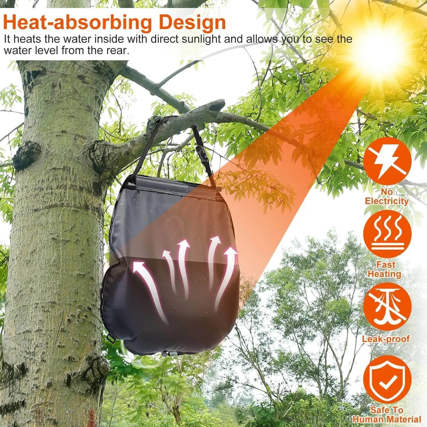 5Gal Solar Heating Camping Shower Bag w/ Removable Hose And Shower Head Doba