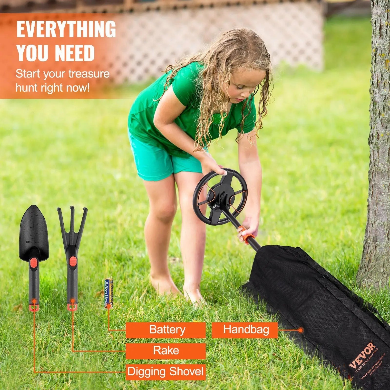 VEVOR Metal Detector for Kids, 6 Inch, 25''-37'' Adjustable Gold Detector, IP68 Waterproof Search Coil with LCD Display Advanced DSP Chip, Lightweight for Junior & Youth Detecting Gold Coin Treasure Doba
