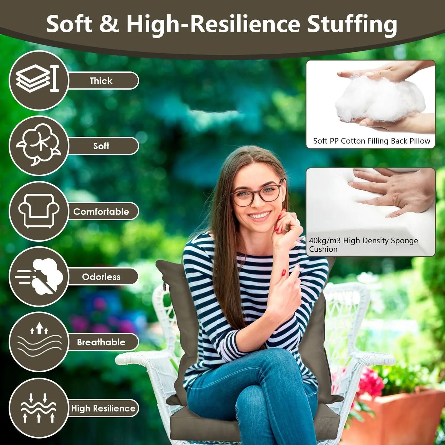Outdoor Seat Cushion Set Waterproof Patio Furniture Cushion and Back Pillow Fade Resistant Deep Seat Set Chair Pad with Removable Cover for Chair Sofa Couch Doba