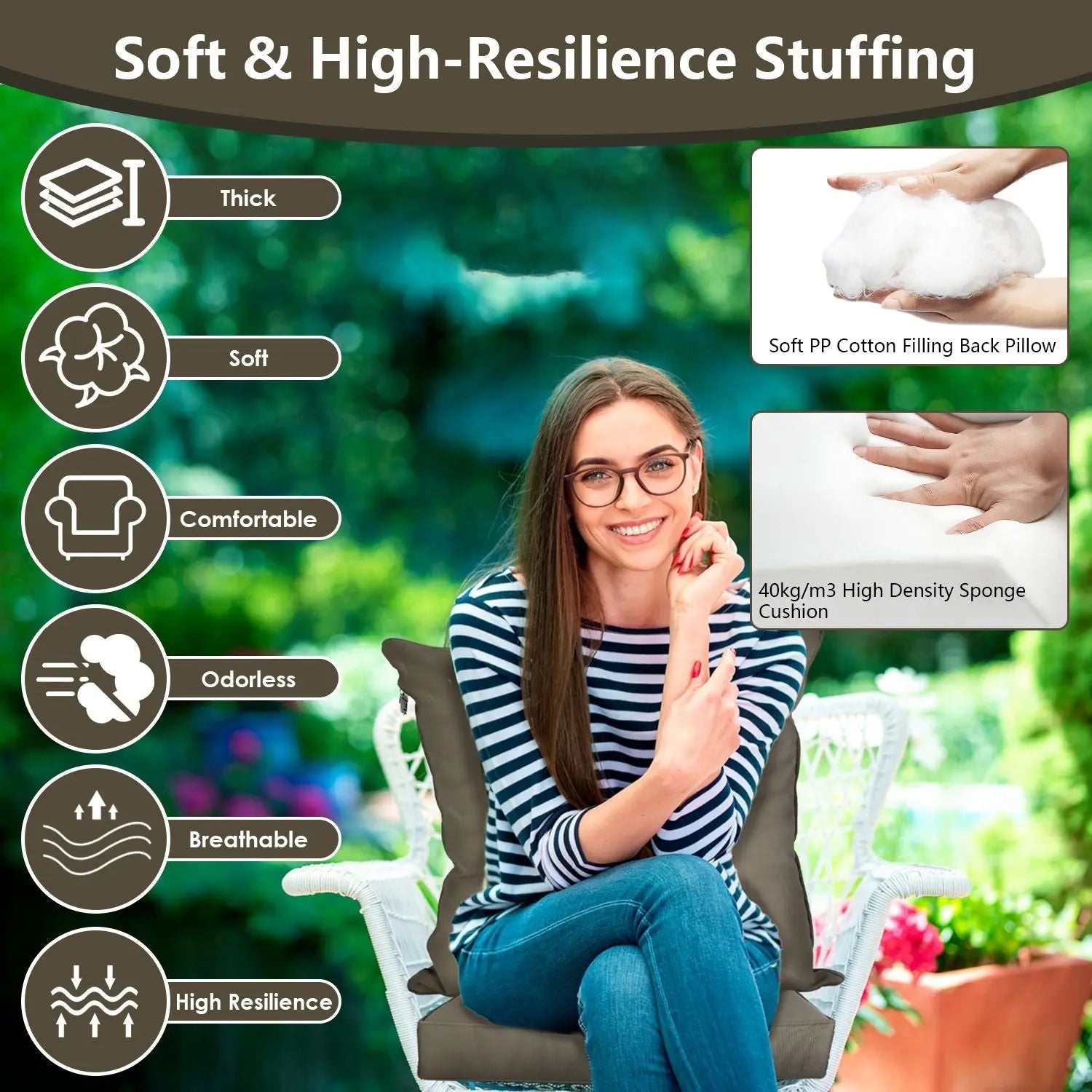 Outdoor Seat Cushion Set Waterproof Patio Furniture Cushion and Back Pillow Fade Resistant Deep Seat Set Chair Pad with Removable Cover for Chair Sofa Couch Doba