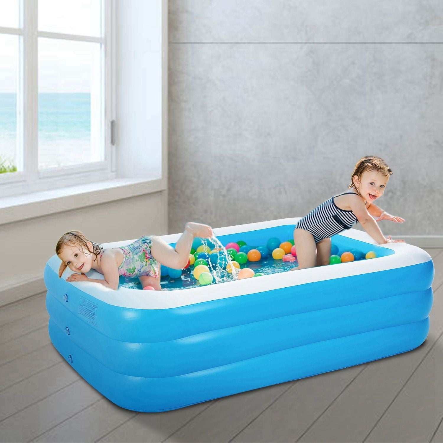 Inflatable Swimming Pools Family Swim Play Center Pool Blow up Kiddie Pool for Family Inflatable Lounge Pool for Kids Baby Adult Inflatable Water Ball Pool Doba