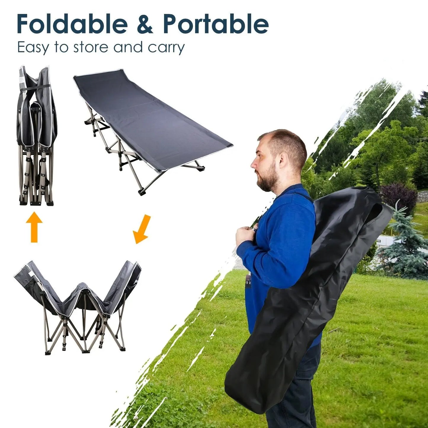 Folding Camping Cot Portable Sleeping Camping Bed Collapsible Travel Camp Cots Guest Bed Cot with 2-Sided Soft Pad 440LBS Max Load Doba