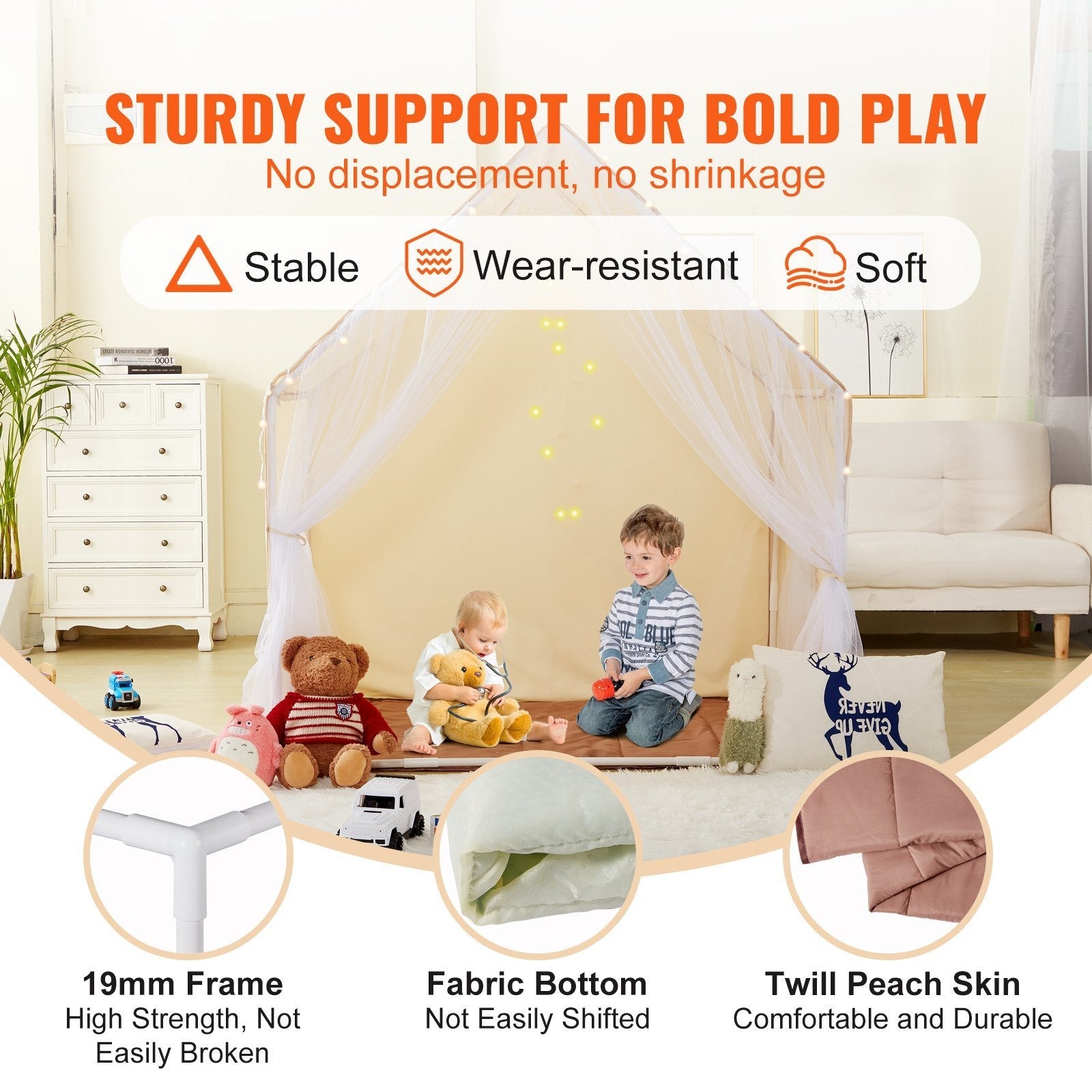 VEVOR Kids Play Tent, Kids Tent for Kids 1-5 Years Old, Toddler Tent with Mat and Tent Lamp, Tent for Kids with Windows for Indoor and Outdoor, Yurt Tent for Boys and Girls, Beige Doba