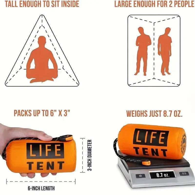Life Tent Emergency Survival Shelter; 2 Person Emergency Tent; Emergency Shelter; Tube Tent; Survival Tarp - Includes Survival Whistle - Waterproof Thermal Blanket Tarp Tent For Camping; Hiking Doba