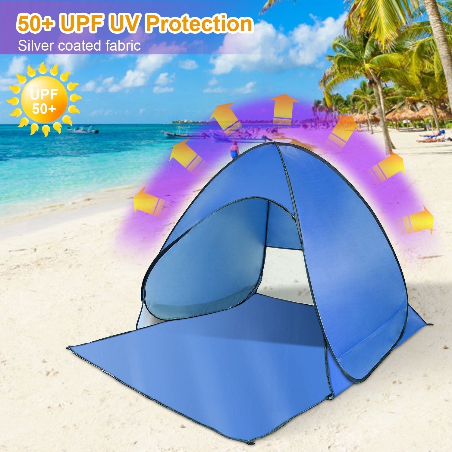 Pop Up Beach Tent Sun Shade Shelter Anti-UV Automatic Waterproof Tent Canopy for 2/3 Man w/ Net Window Storage Bag Doba