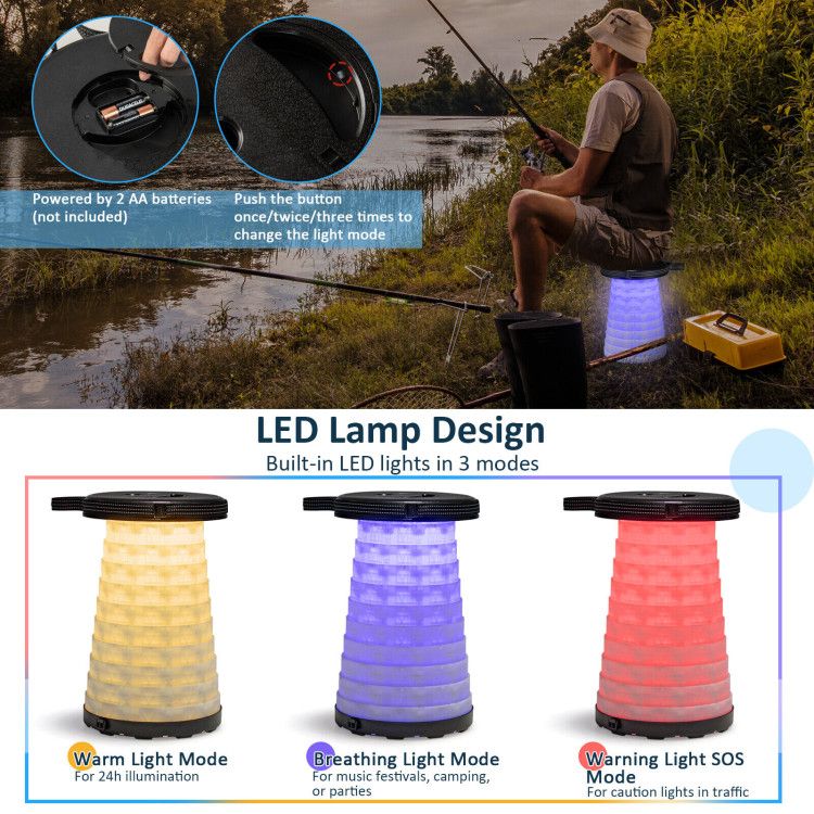 3 Pieces Folding Camping Table Stool Set with 2 Retractable LED Stools Doba