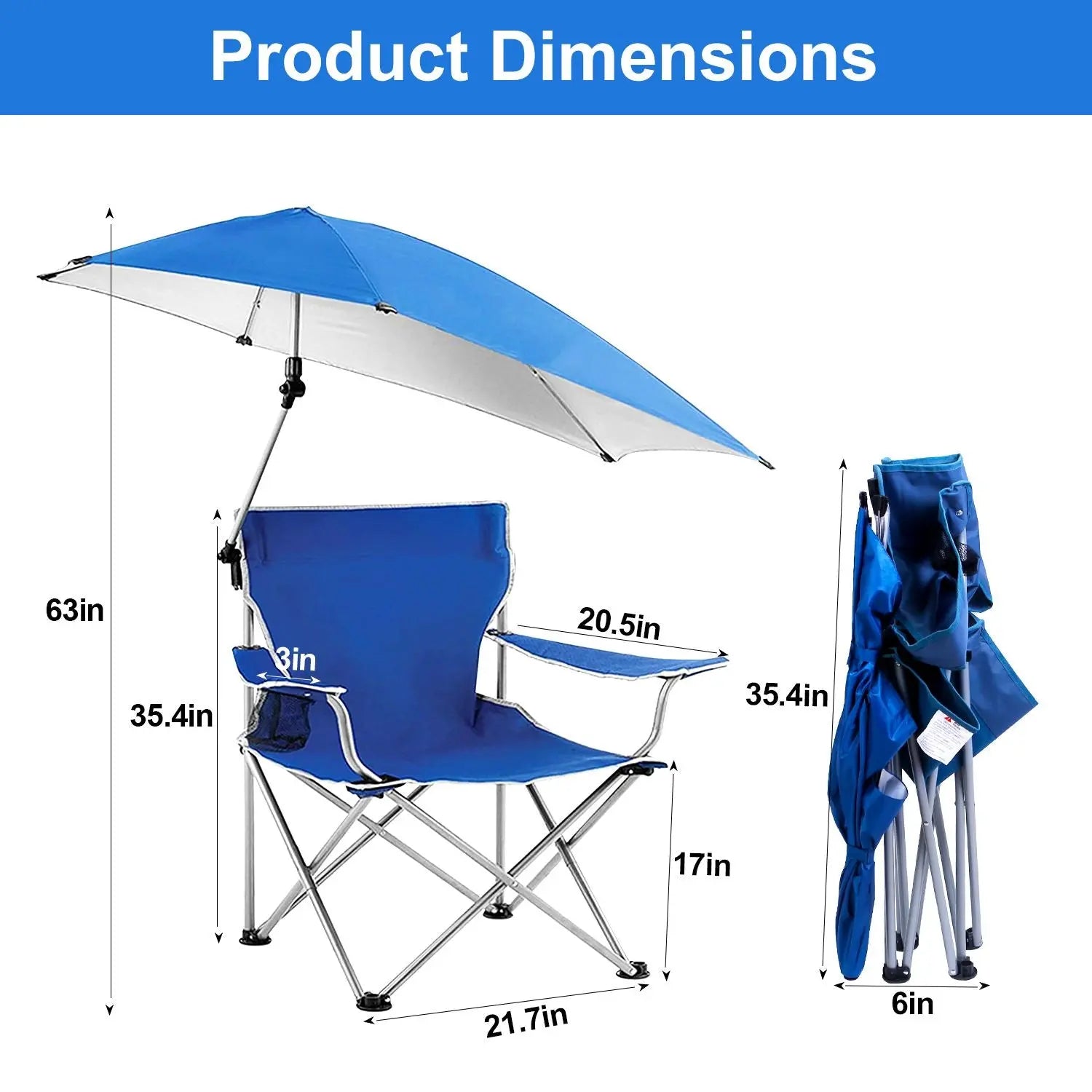 Foldable Beach Chair with Detachable Umbrella Armrest Adjustable Canopy Stool with Cup Holder Carry Bag for Camping Poolside Travel Picnic Lawn Chair Doba