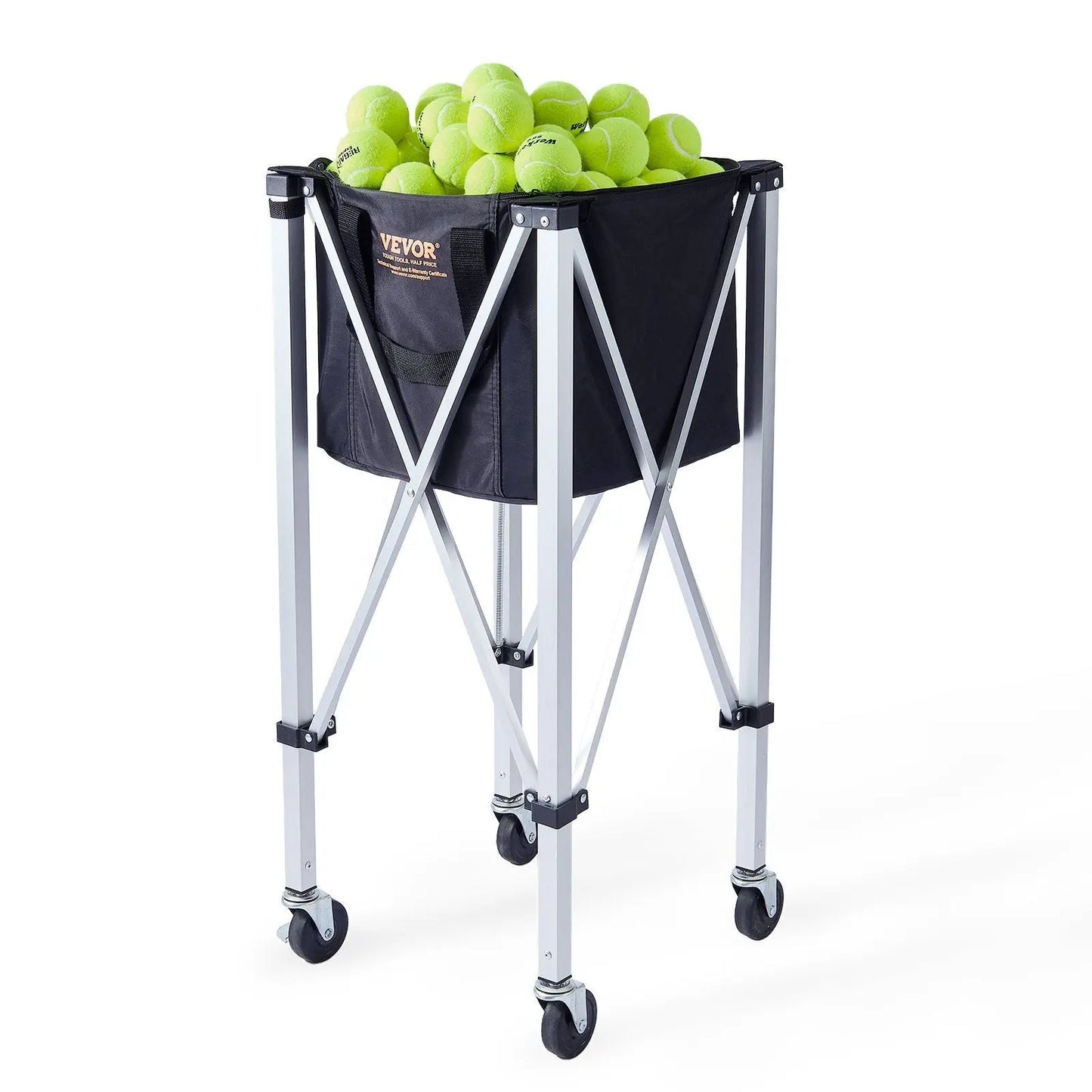 VEVOR Foldable Tennis Ball Hopper, Holds 180 Tennis Balls, Lightweight Aluminum Alloy Tennis Ball Basket Cart with Wheels, Removable Bag, Carry Bag, Portable Sports Teaching Cart for Tennis Player Doba