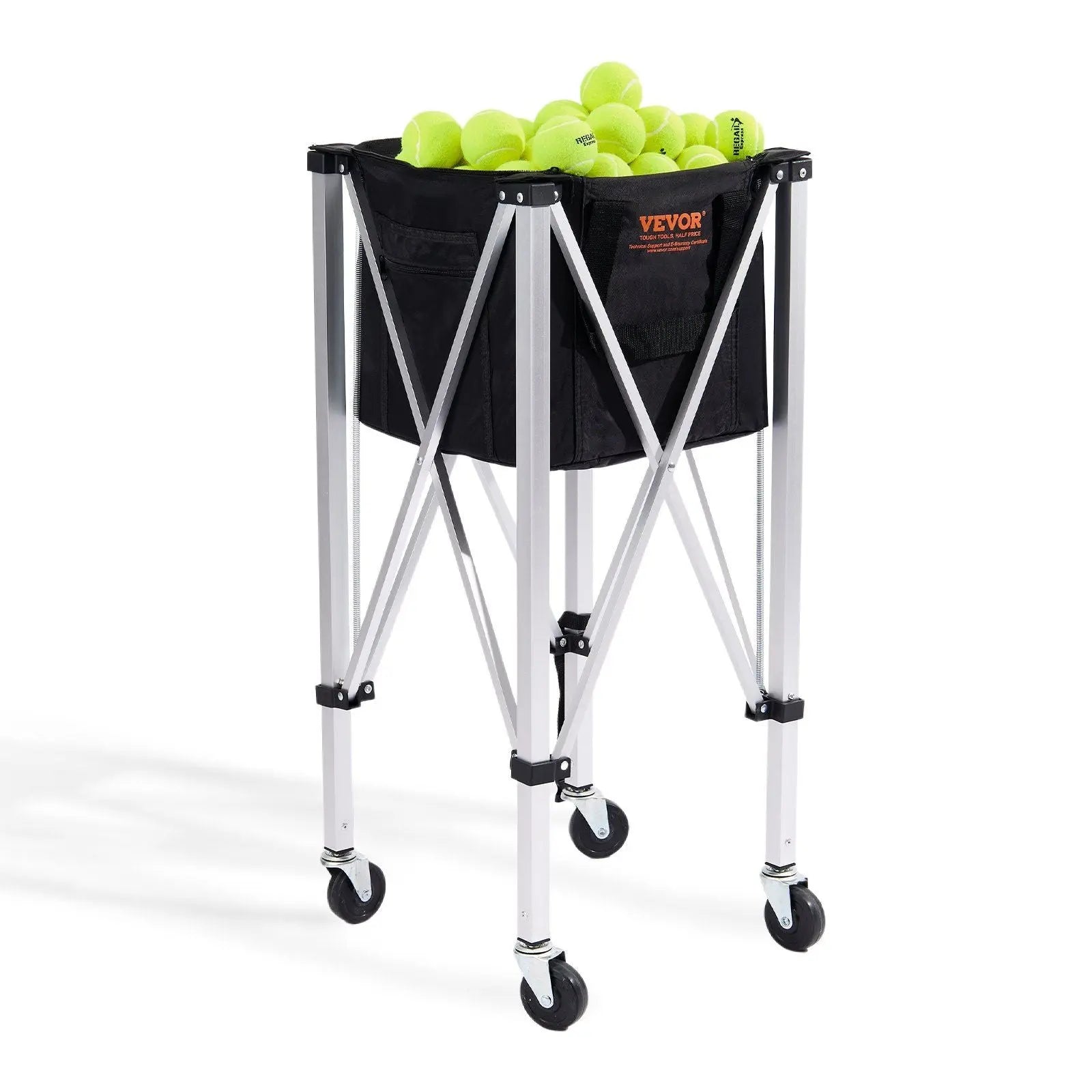 VEVOR Foldable Tennis Ball Hopper, Holds 180 Tennis Balls, Lightweight Aluminum Alloy Tennis Ball Basket Cart with Wheels, Removable Bag, Carry Bag, Portable Sports Teaching Cart for Tennis Player Doba