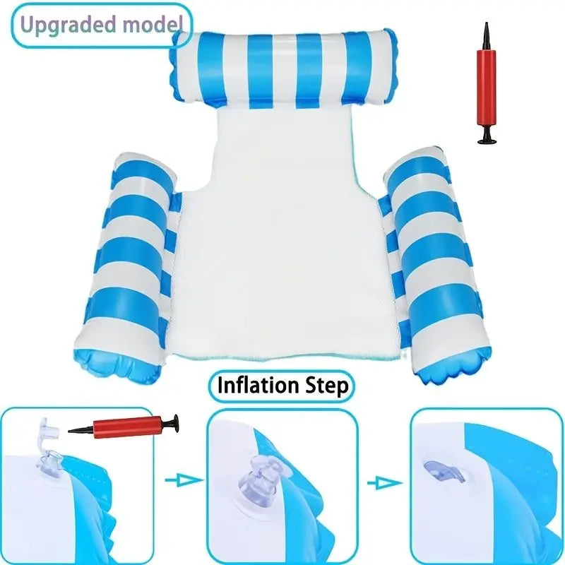 Inflatable Mesh Swimming Chair; Foldable Striped Floating Hammock For Pool Beach Party Summer Doba