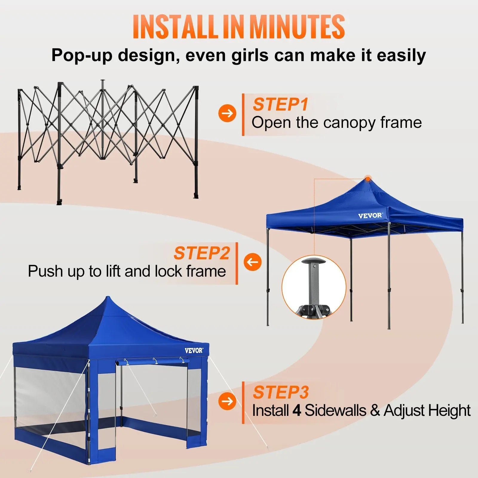 VEVOR Pop Up Canopy Tent, 10 x 10 FT, Outdoor Patio Gazebo Tent with Removable Sidewalls and Wheeled Bag, UV Resistant Waterproof Instant Gazebo Shelter for Party, Garden, Backyard, Blue Doba