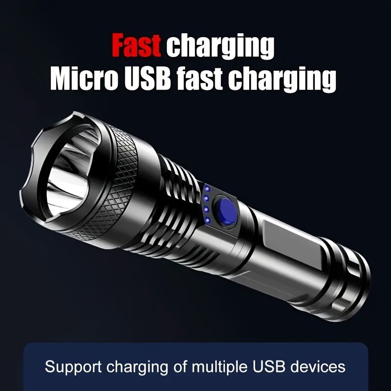 USB Chargeable Strong Light Handheld Flashlight; Plastic Material; Suitable For Camping Backpacking Hiking Doba