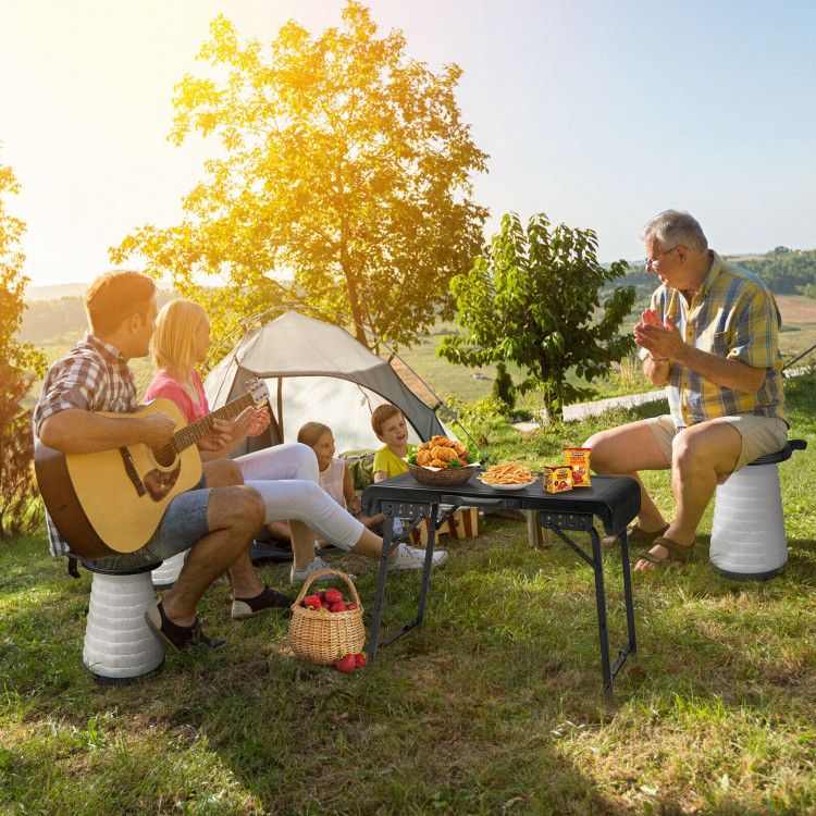 3 Pieces Folding Camping Table Stool Set with 2 Retractable LED Stools Doba