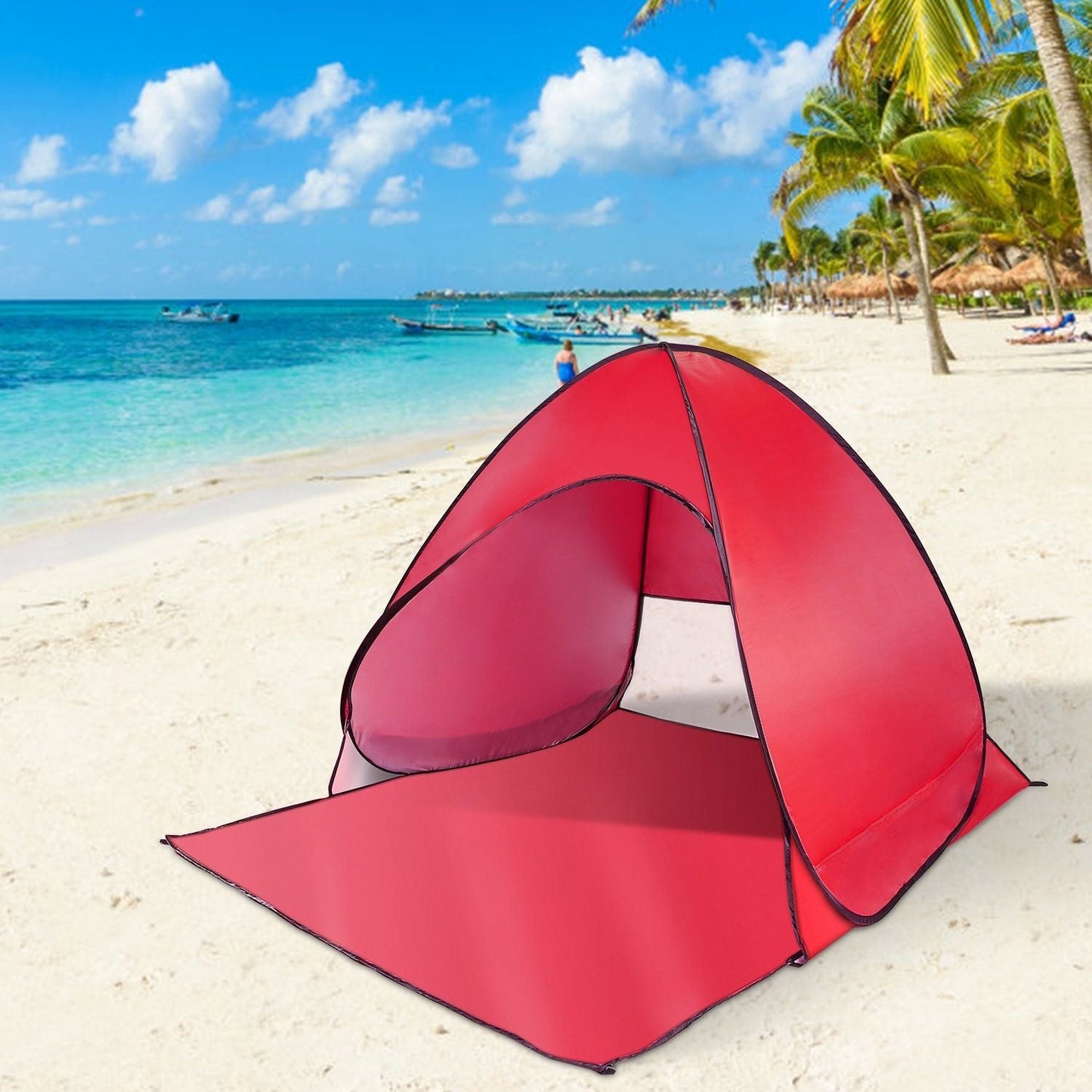 Pop Up Beach Tent Sun Shade Shelter Anti-UV Automatic Waterproof Tent Canopy for 2/3 Man w/ Net Window Storage Bag Doba
