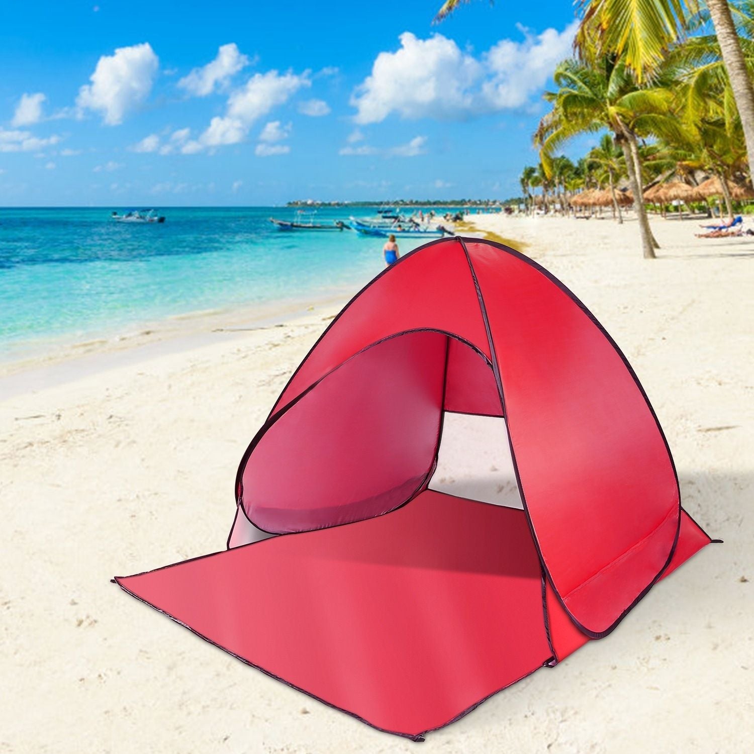 Pop Up Beach Tent Sun Shade Shelter Anti-UV Automatic Waterproof Tent Canopy for 2/3 Man w/ Net Window Storage Bag Doba