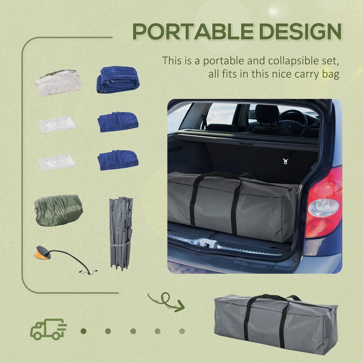 Outsunny 2-Person Folding Camping Cot Portable Outdoor Bed Set with Sleeping Bag, Inflatable Air Mattress, Comfort Pillows and Carry Bag, Soft and Comfortable for Outdoor Travel Camp Beach Vacation Doba