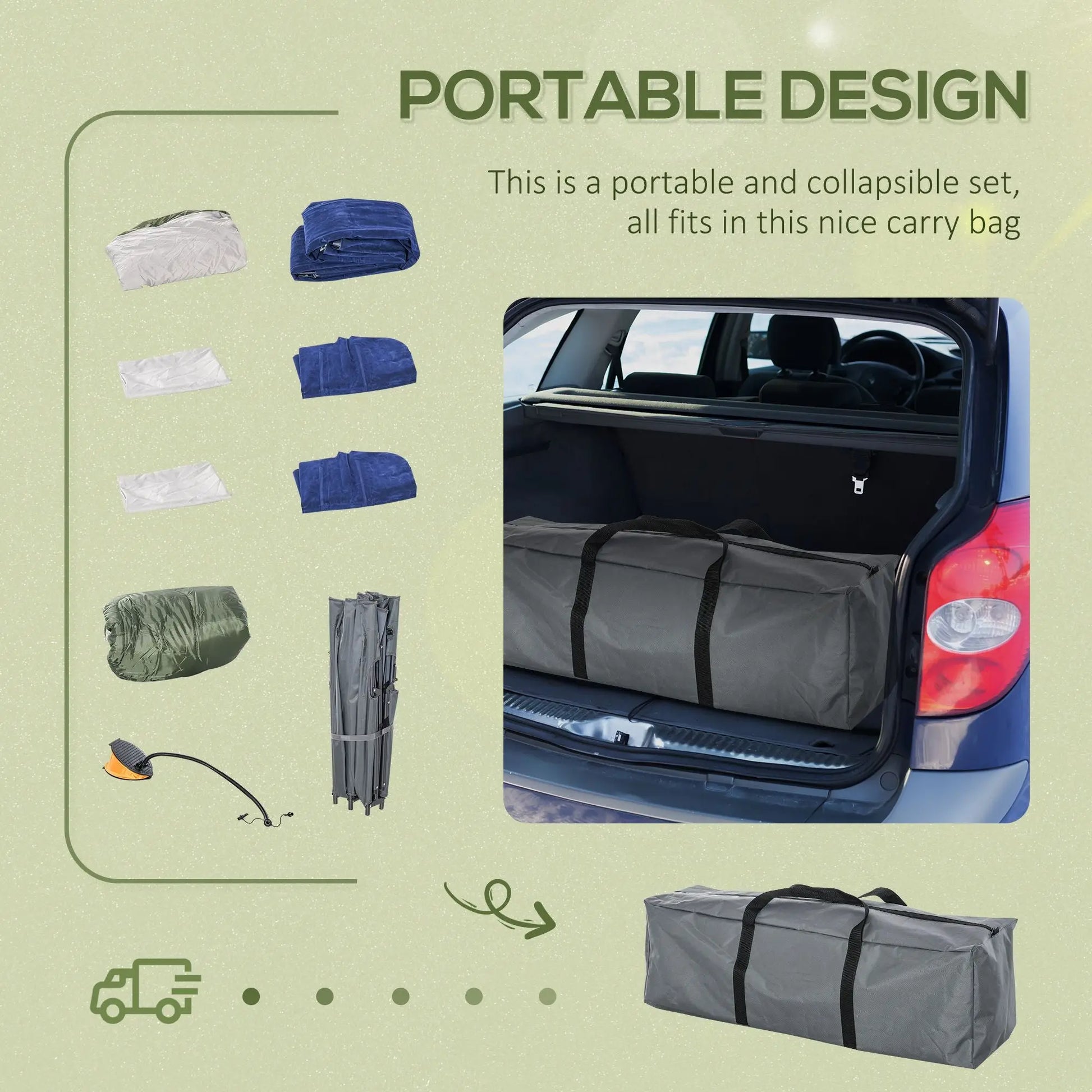 Outsunny 2-Person Folding Camping Cot Portable Outdoor Bed Set with Sleeping Bag, Inflatable Air Mattress, Comfort Pillows and Carry Bag, Soft and Comfortable for Outdoor Travel Camp Beach Vacation Doba