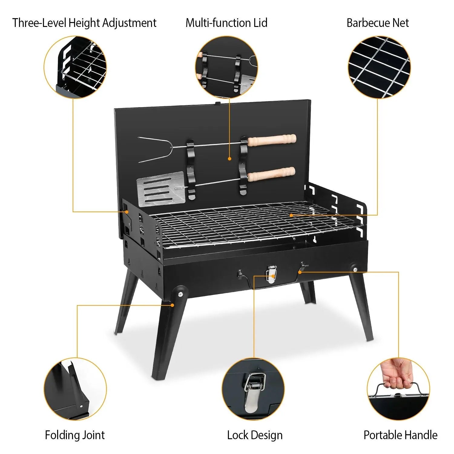 16.7x10x17.7in Portable Charcoal Grill Foldable BBQ Suitcase Grill Shelf For Outdoor Camping Picnics Garden Grilling Doba