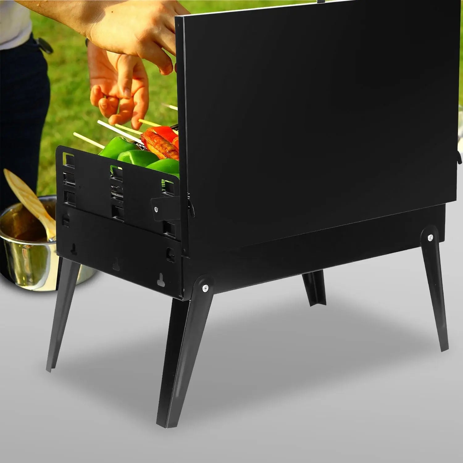 16.7x10x17.7in Portable Charcoal Grill Foldable BBQ Suitcase Grill Shelf For Outdoor Camping Picnics Garden Grilling Doba