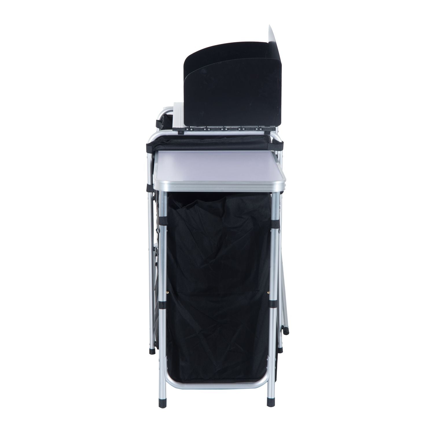Outsunny Aluminum Portable Camping Kitchen Fold-Up Cooking Table With Windscreen and 3 Enclosed Cupboards for BBQ, Party, Picnics, Backyards Doba