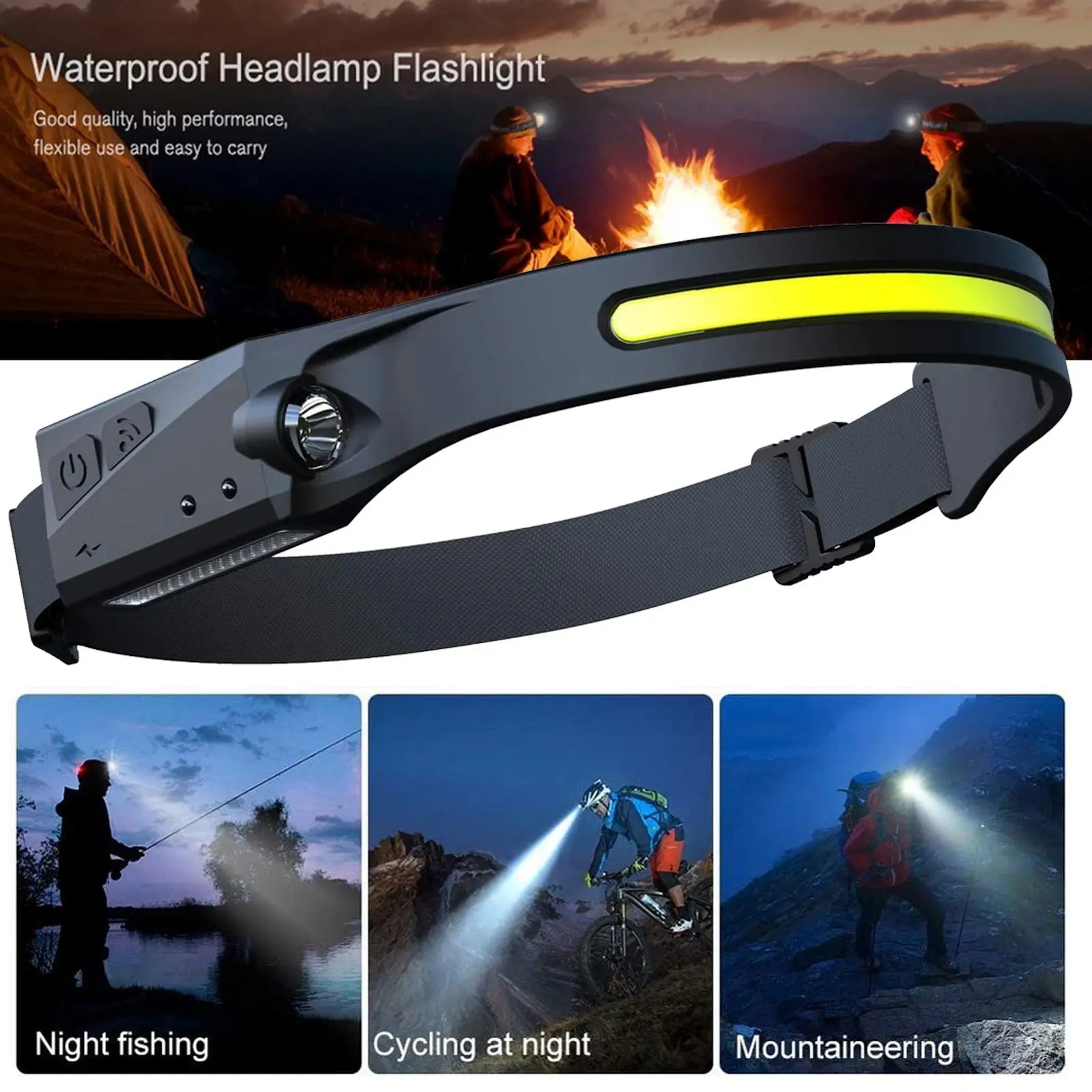 COB LED Induction Riding Headlamp Flashlight USB Rechargeable Waterproof Camping Headlight With All Perspectives Hunting Light Doba