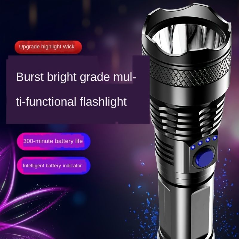 USB Chargeable Strong Light Handheld Flashlight; Plastic Material; Suitable For Camping Backpacking Hiking Doba