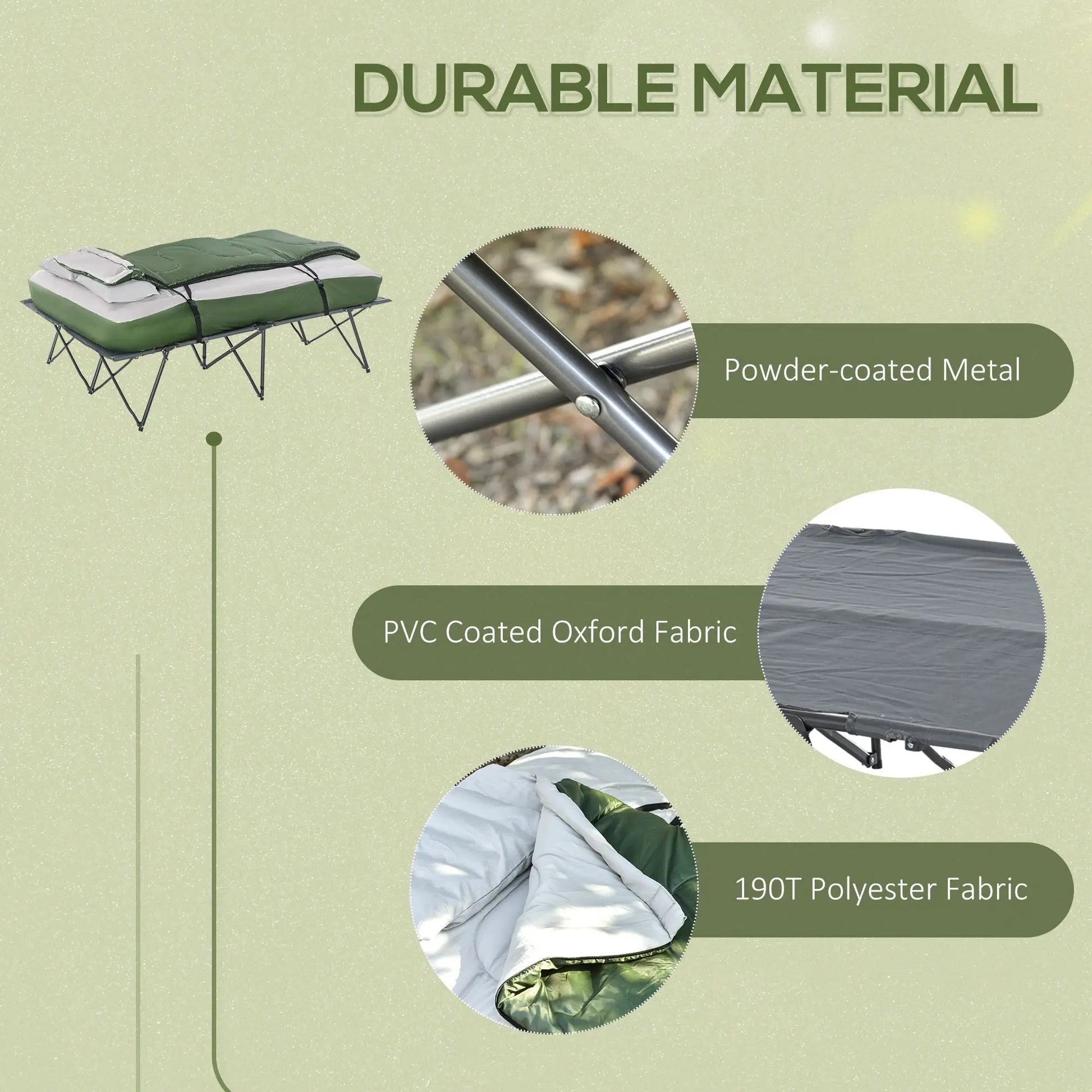 Outsunny 2-Person Folding Camping Cot Portable Outdoor Bed Set with Sleeping Bag, Inflatable Air Mattress, Comfort Pillows and Carry Bag, Soft and Comfortable for Outdoor Travel Camp Beach Vacation Doba