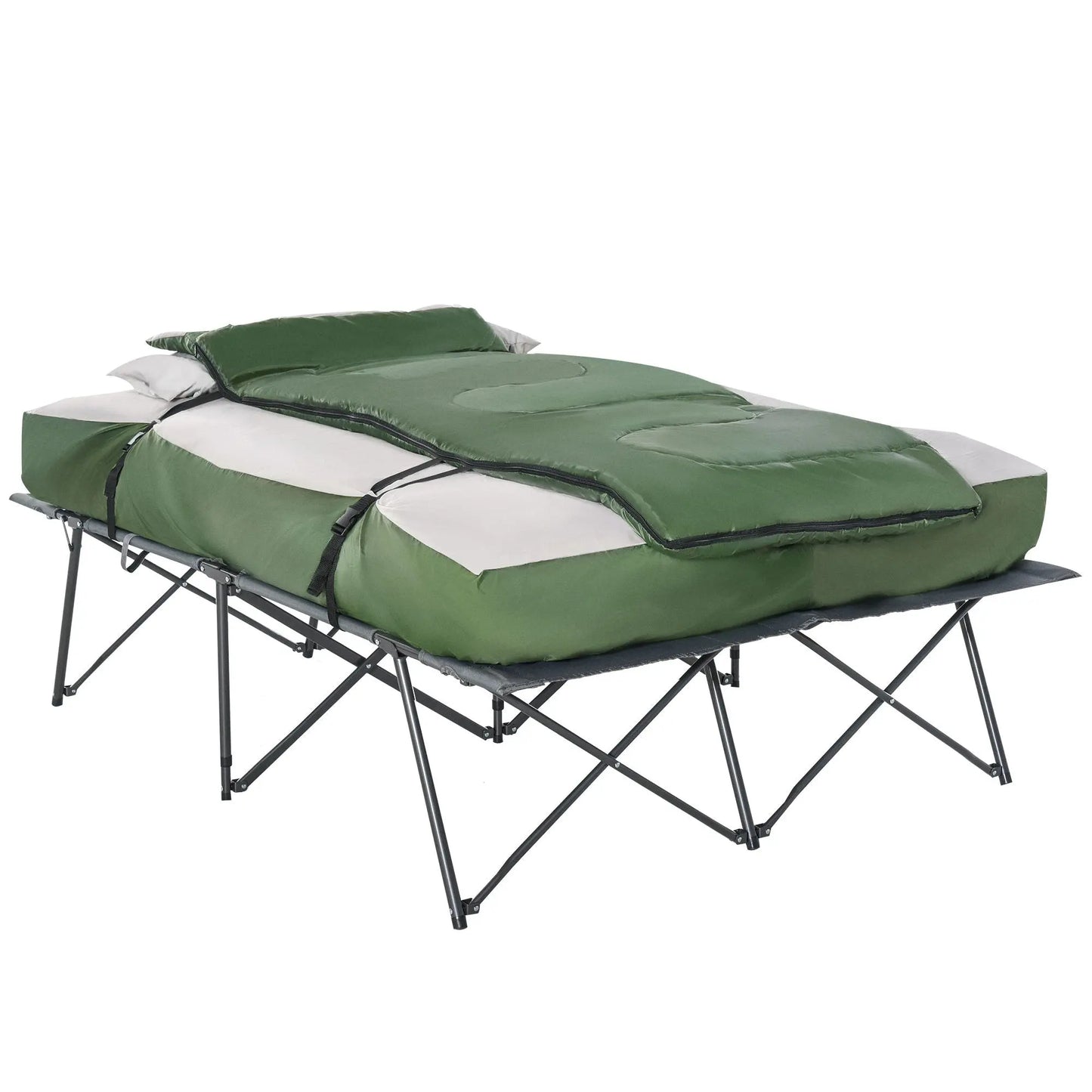 Outsunny 2-Person Folding Camping Cot Portable Outdoor Bed Set with Sleeping Bag, Inflatable Air Mattress, Comfort Pillows and Carry Bag, Soft and Comfortable for Outdoor Travel Camp Beach Vacation Doba