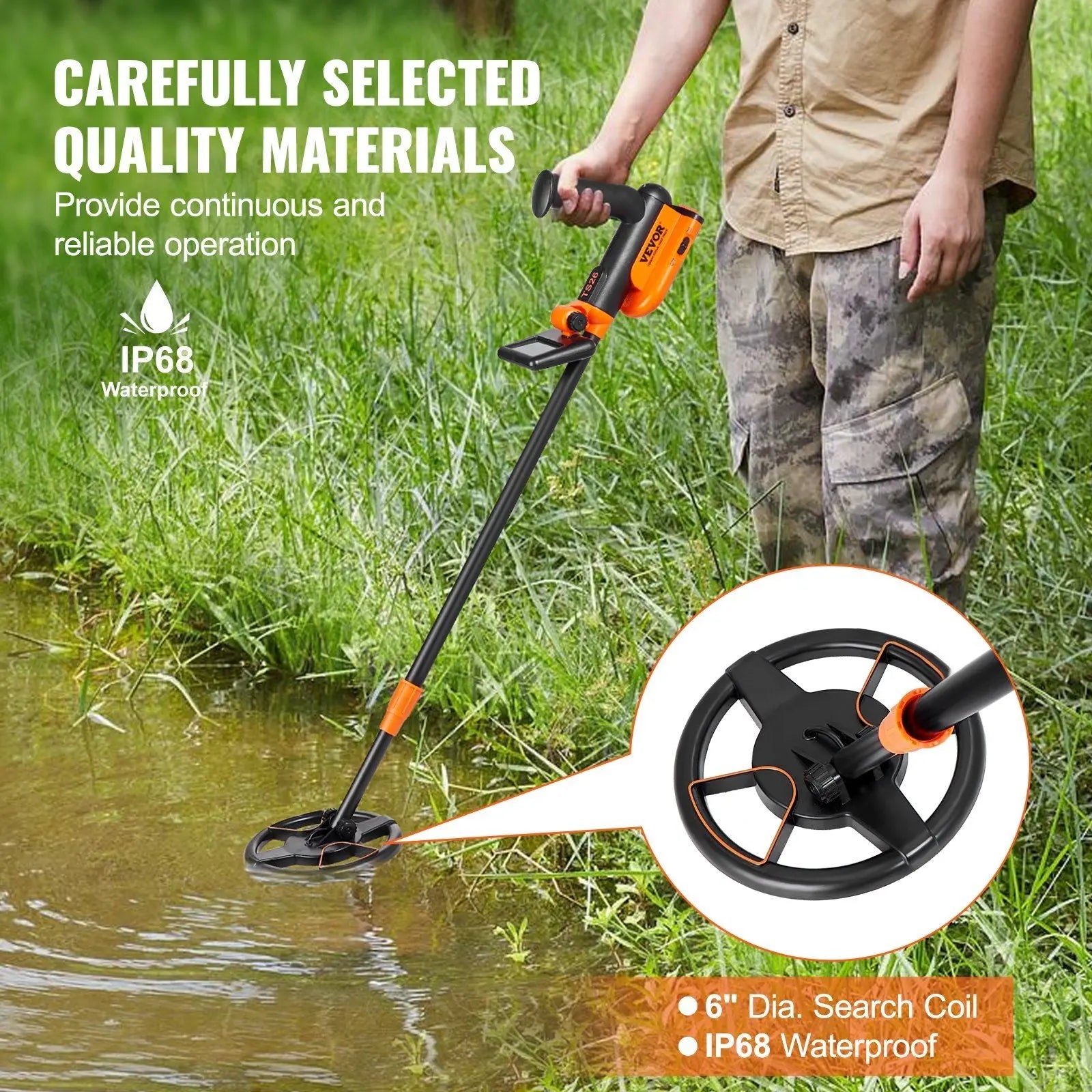 VEVOR Metal Detector for Kids, 6 Inch, 25''-37'' Adjustable Gold Detector, IP68 Waterproof Search Coil with LCD Display Advanced DSP Chip, Lightweight for Junior & Youth Detecting Gold Coin Treasure Doba