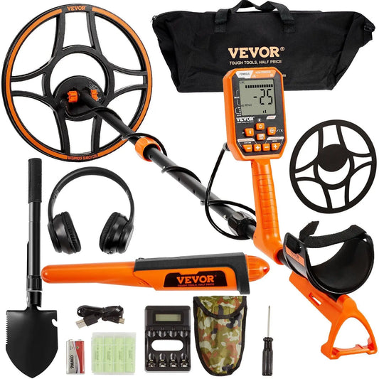VEVOR Waterproof Metal Detector, 12" Coil, Professional Rechargeable Gold Detector, 39-50 in Adjustable with LCD 7 Modes Advanced DSP Chip Bluetooth Headset, IP68 for Detecting Gold Treasure Hunting Doba