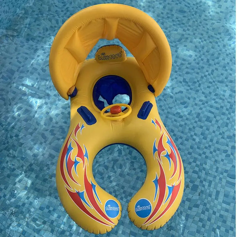 With canopy parent-child version thickened mother and child seat swimming circle removable sunshade canopy infant and toddler swimming seat boat Doba