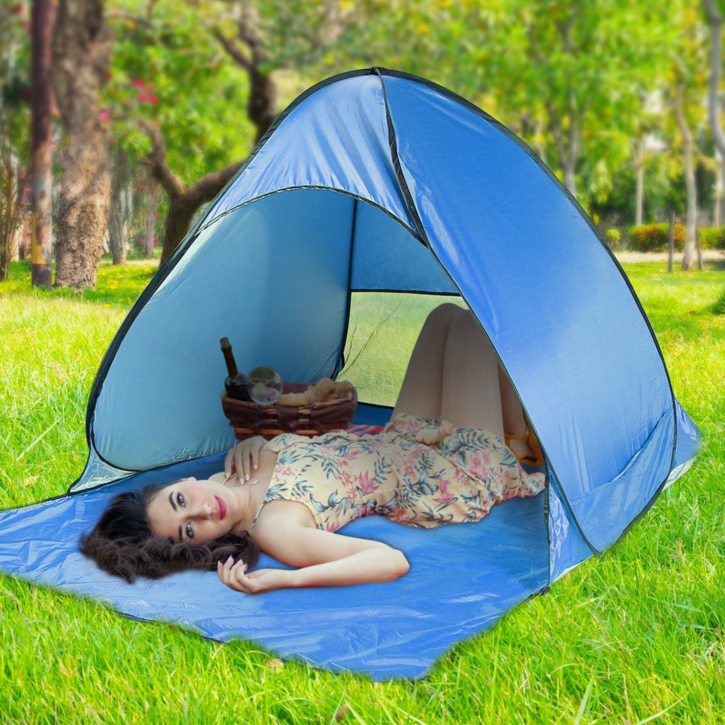 Pop Up Beach Tent Sun Shade Shelter Anti-UV Automatic Waterproof Tent Canopy for 2/3 Man w/ Net Window Storage Bag Doba