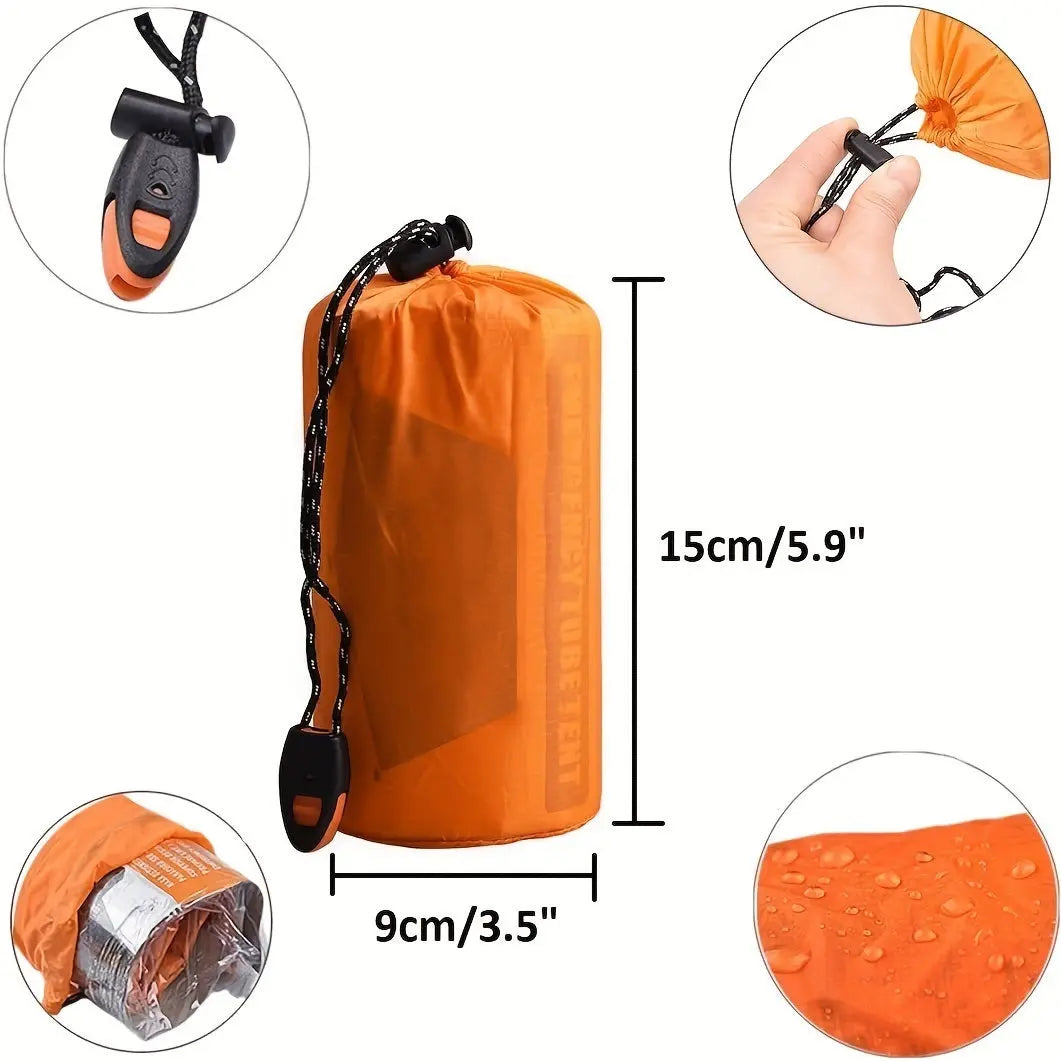 Life Tent Emergency Survival Shelter; 2 Person Emergency Tent; Emergency Shelter; Tube Tent; Survival Tarp - Includes Survival Whistle - Waterproof Thermal Blanket Tarp Tent For Camping; Hiking Doba
