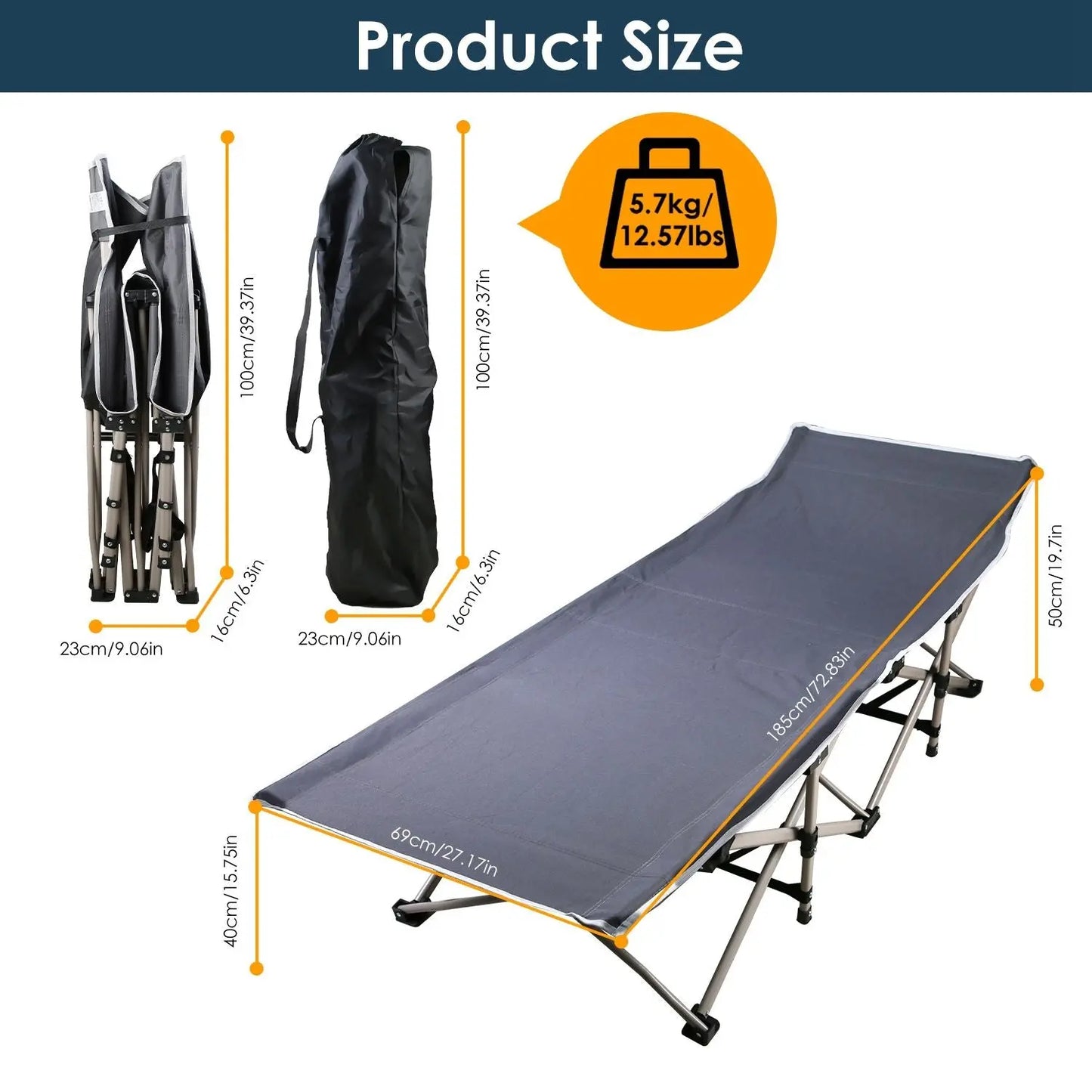 Folding Camping Cot Portable Sleeping Camping Bed Collapsible Travel Camp Cots Guest Bed Cot with 2-Sided Soft Pad 440LBS Max Load Doba