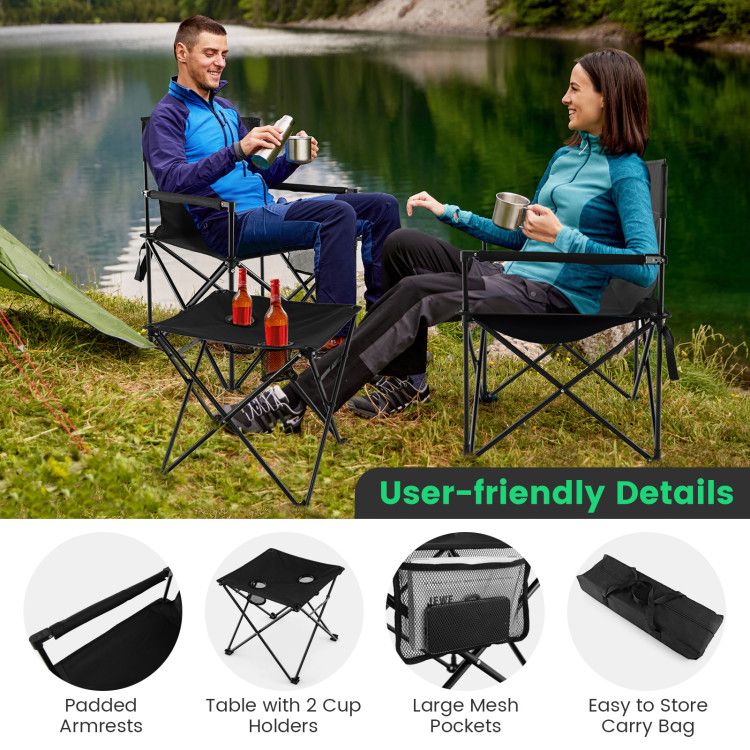 Outdoor Folding Camping Chairs and Table Set with Carrying Bag Doba