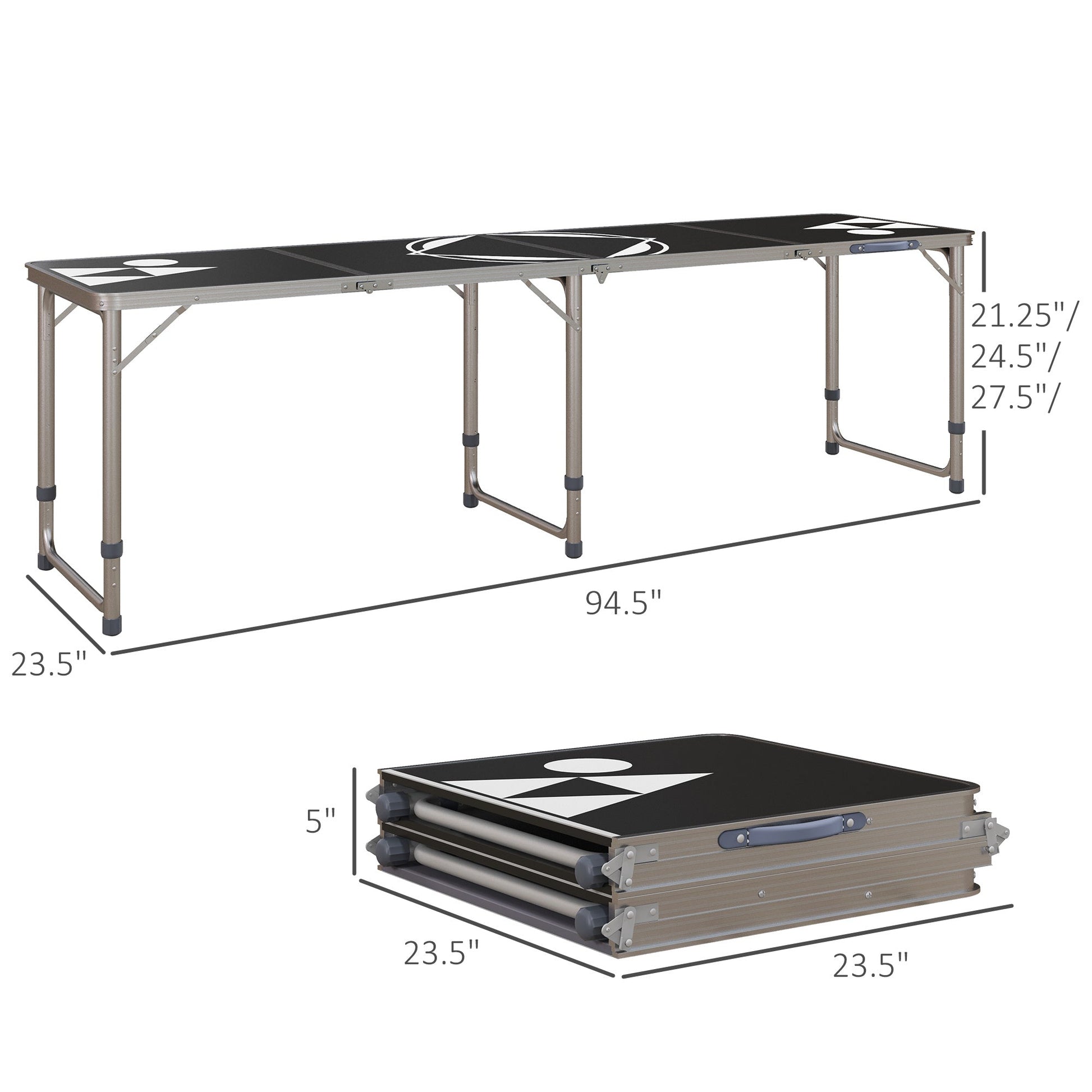 Outsunny 8ft Portable Beer Pong Table with Adjustable Legs, Folding Camping Table, Aluminum Picnic Table, for Party, Travel, BBQ, Beach, Black and White Doba