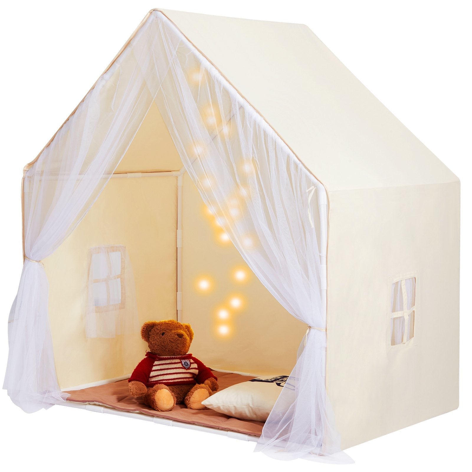 VEVOR Kids Play Tent, Kids Tent for Kids 1-5 Years Old, Toddler Tent with Mat and Tent Lamp, Tent for Kids with Windows for Indoor and Outdoor, Yurt Tent for Boys and Girls, Beige Doba