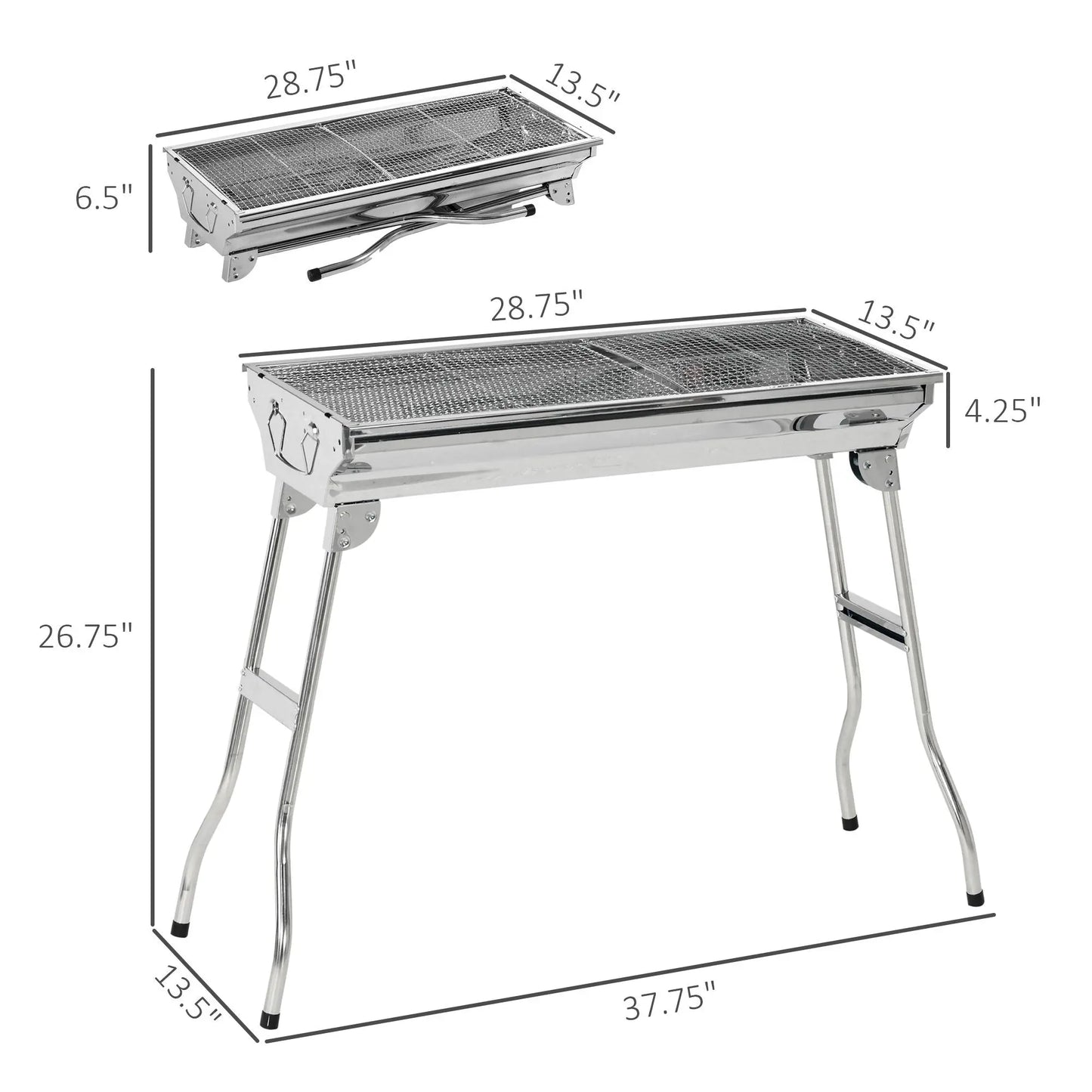 Portable Charcoal Grill, Stainless Steel Folding Outdoor BBQ Grill for Backyard Cooking, Camping, Picnic, Party, Tailgating and Travel with Pan, Grill Rack, Shelves, Hooks Doba