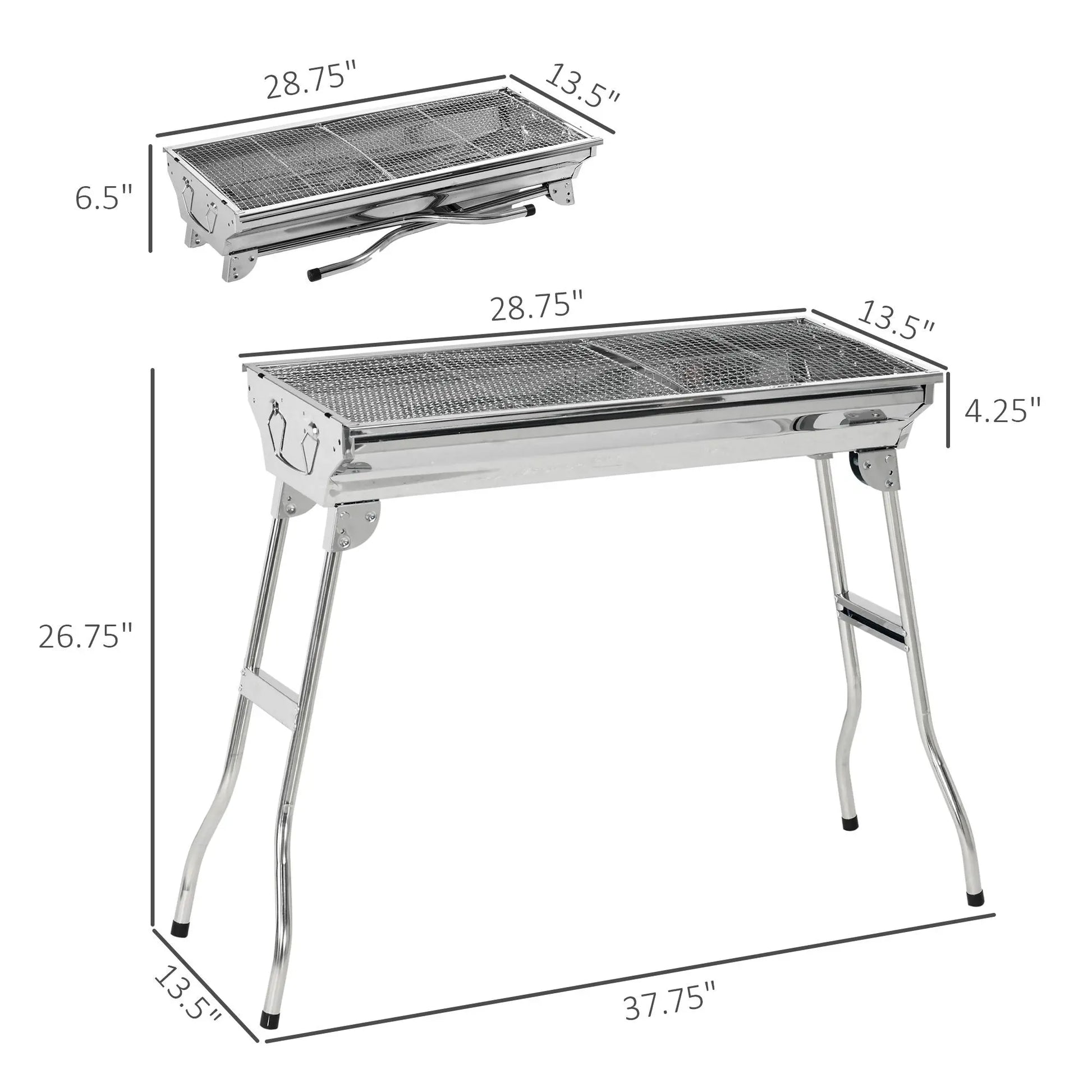 Portable Charcoal Grill, Stainless Steel Folding Outdoor BBQ Grill for Backyard Cooking, Camping, Picnic, Party, Tailgating and Travel with Pan, Grill Rack, Shelves, Hooks Doba