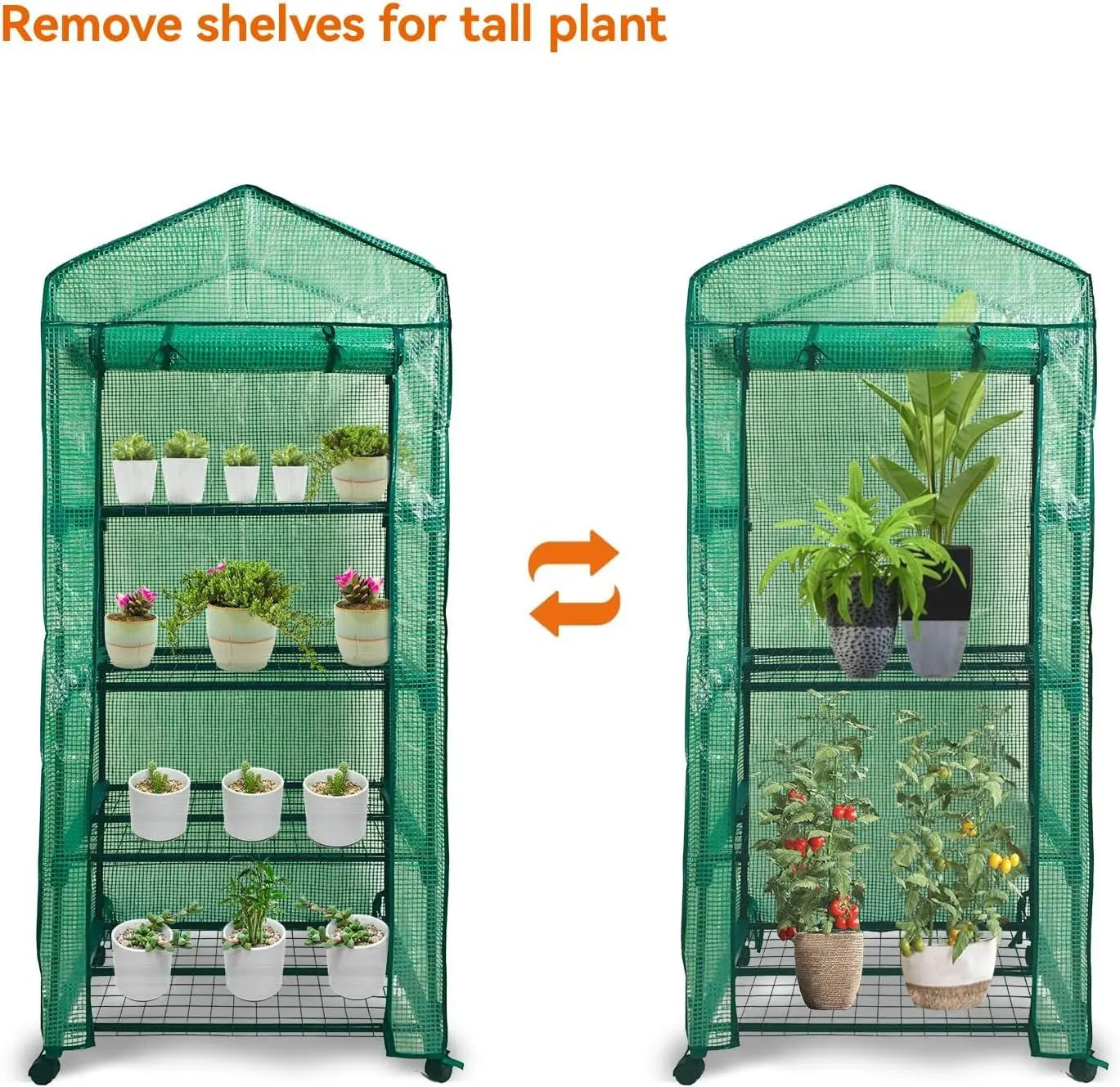 Mini Greenhouse,4 Tier Small Portable Greenhouses Kit with Caster Wheels and Roll-up Zipper PE Cover,Green House for Indoor Outdoor Seedling and Plant Growing (70x50x165cm),Green Doba