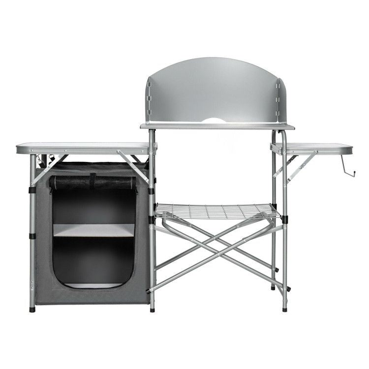 Foldable Outdoor BBQ Portable Grilling Table with Windscreen Bag Doba