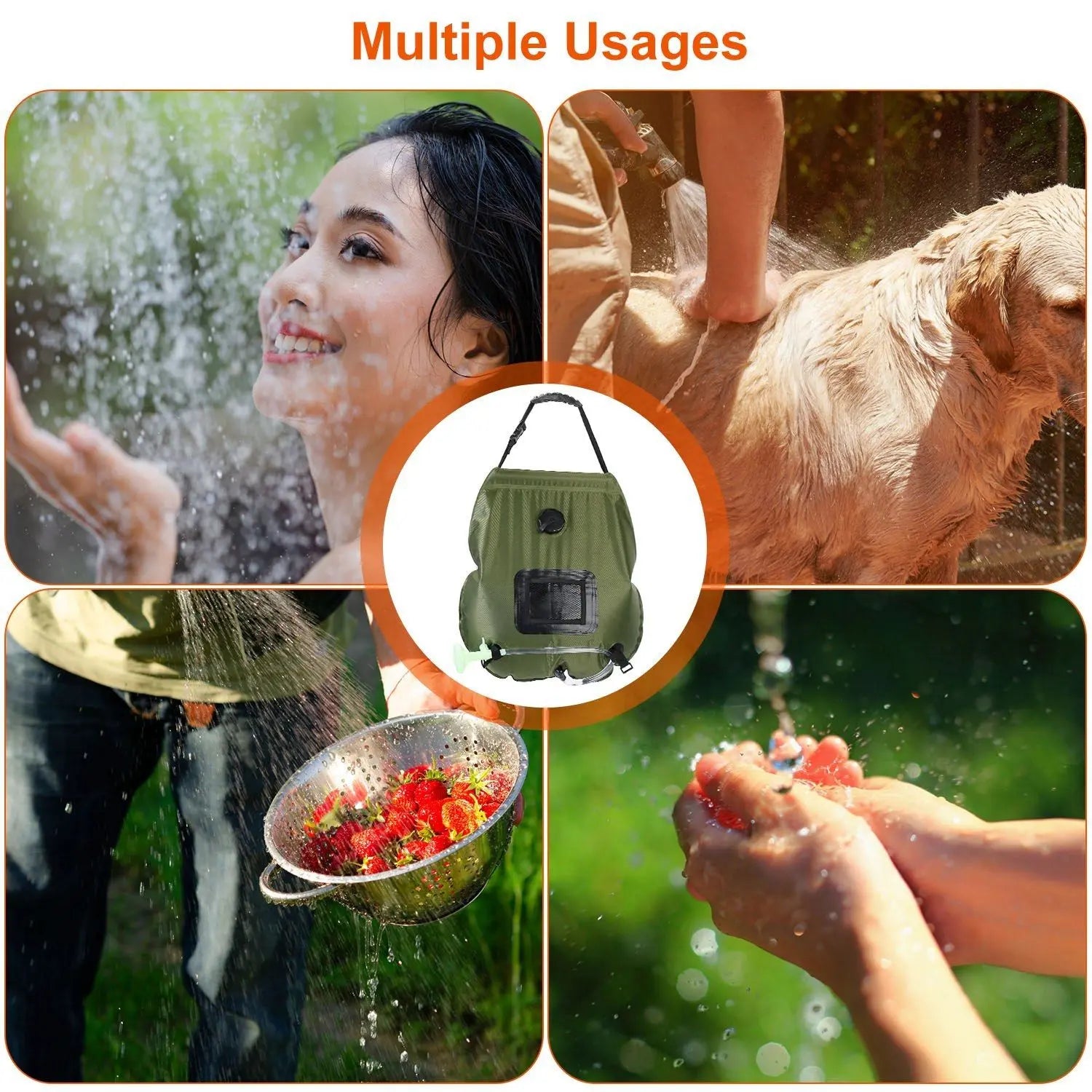 5Gal Solar Heating Camping Shower Bag w/ Removable Hose And Shower Head Doba