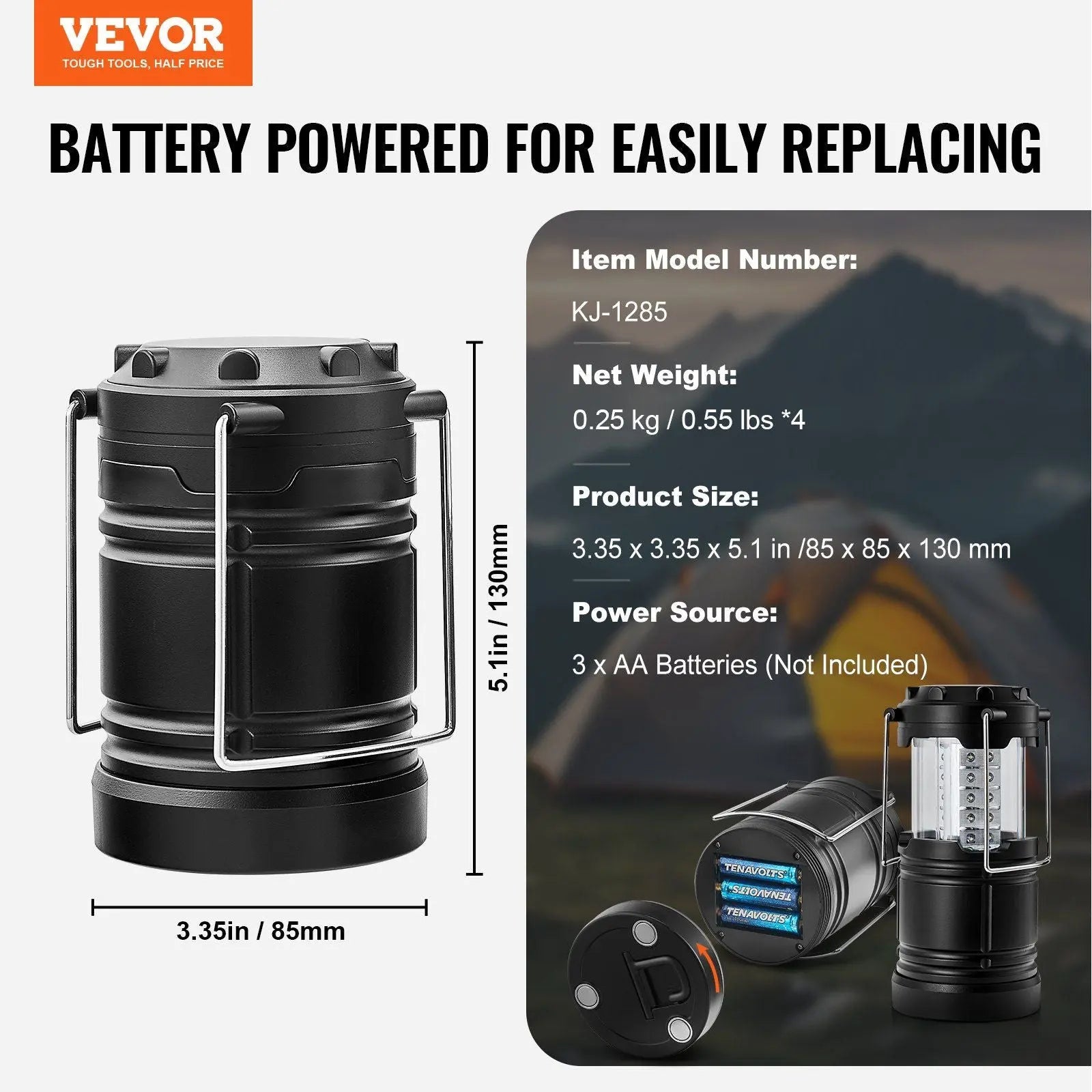 VEVOR LED Camping Lanterns Collapsible Battery Powered Camping Lights Set of 4 Doba